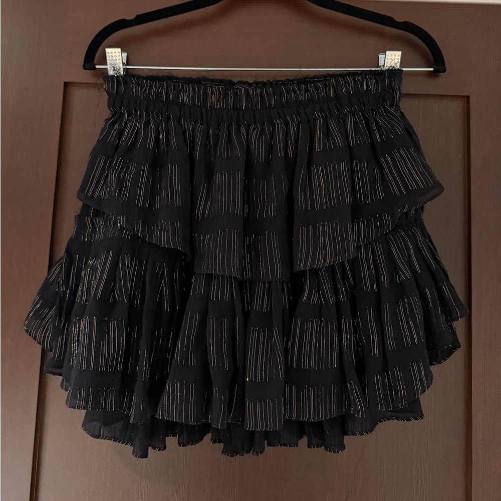 LoveShackFancy Black and Gold Ruffled Mini Skirt (Never worn)
